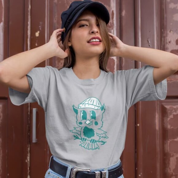 Attic Salt Tops - Attic Salt Owl Graphic T-Shirt Short Sleeve Cotton Retro Teacher Whimsy Nature M